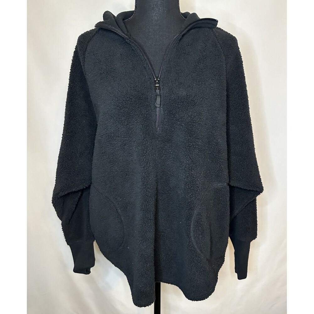 AERIE OFFLINE Black Sherpa Quarter Zip Pocket Oversized Pullover Sweater SIZE XS